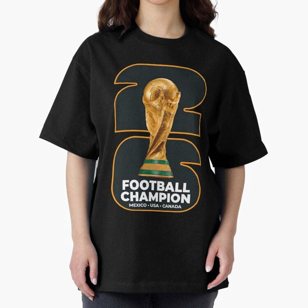 2026 Soccer Tournament Graphic - Football Champion Art Oversized T-Shirt Experience the Global Stage of Global Football Passion for FIFA World Cup 2026 USA Canada Mexico, Inspired by CR7, Brazil, Championship Spirit, Famous Goals, Roaring Crowds
