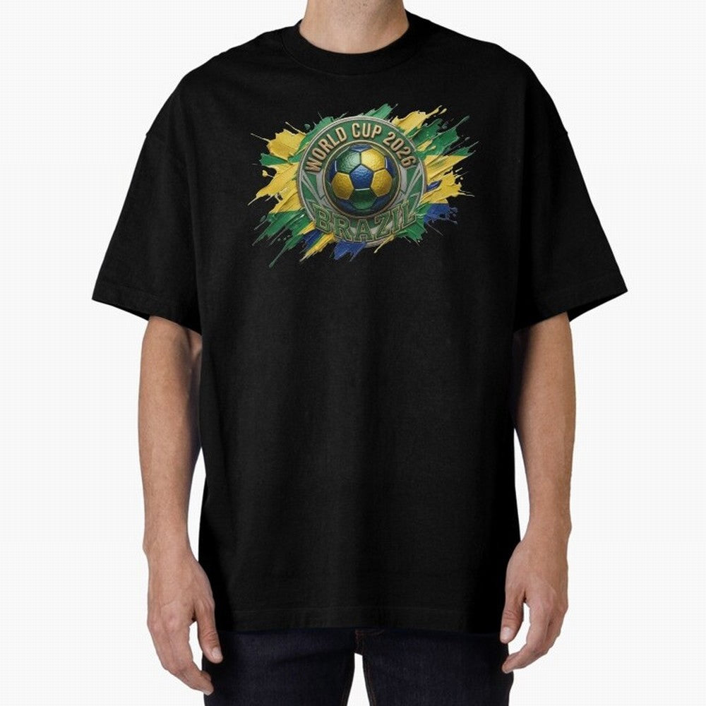 World Cup 2026 Brazil Soccer Ball Paint Splash Oversized T-Shirt Celebrate Every Goal in FIFA World Cup 2026 Capturing Mbappe, Portugal, Spain and Germany Energy, Soccer Culture, Superstar Moments, National Team Dreams and Competitive Fire; Perfect