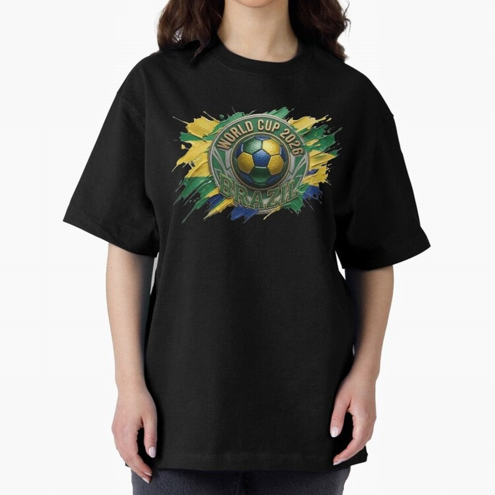 World Cup 2026 Brazil Soccer Ball Paint Splash Oversized T-Shirt Celebrate Every Goal in FIFA World Cup 2026 Capturing Mbappe, Portugal, Spain and Germany Energy, Soccer Culture, Superstar Moments, National Team Dreams and Competitive Fire; Perfect
