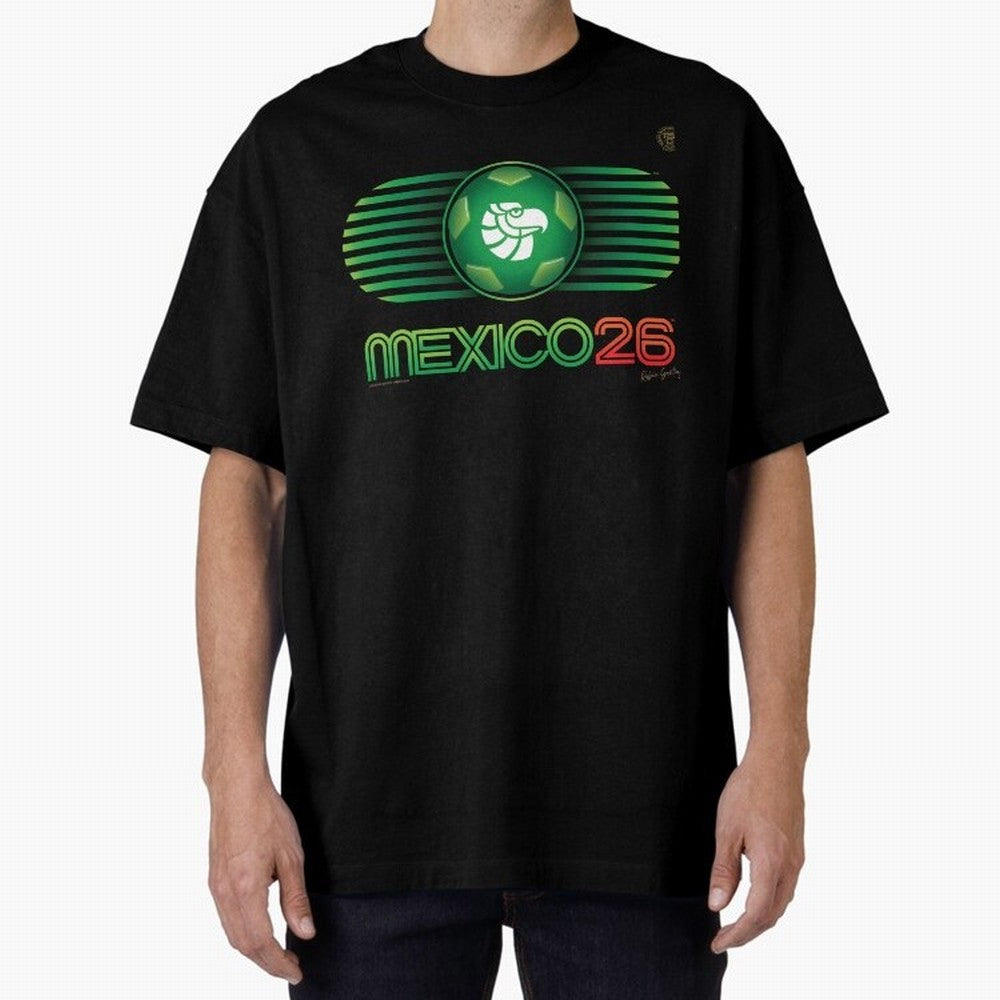 Mexico 26 World Cup Retro Logo. Autographed Oversized T-Shirt Live the Energy of the FIFA World Cup 2026 Group Stage Journey through Messi and Cristiano Ronaldo Highlights, Spain Pride, Soccer Culture, Superstar Moments, National Team Dreams and