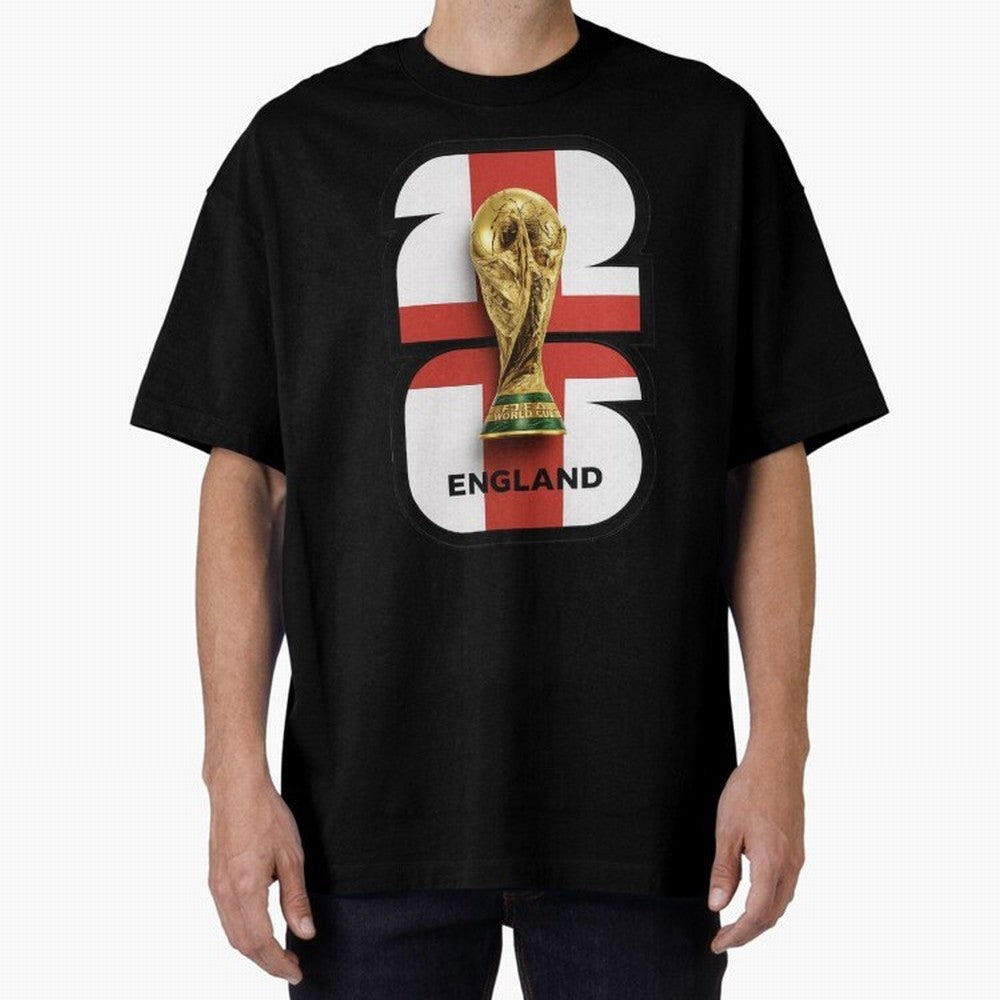 England Football World Cup 2026 - Three Lions Gold Trophy Edition Oversized T-Shirt Spotlight FIFA World Cup 2026 USA Canada Mexico Spirit, Made for Argentina and Brazil, Neymar, Worldwide Fan Energy, Dramatic Goals, Stadium Lights and Championship