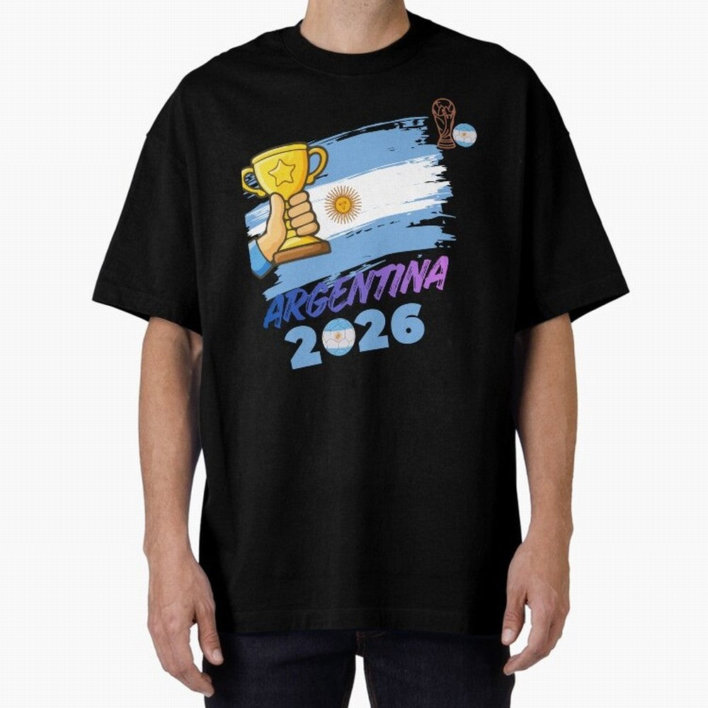 Argentina world cup design Oversized T-Shirt Celebrate the Biggest Stage of FIFA World Cup 2026 Spirit, Driven by Argentina and Brazil, Neymar, Haaland and Cristiano Ronaldo, Goal Celebration Energy, Supporter Heritage, Football Icons and Worldwide