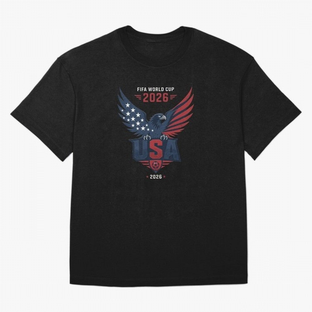FIFA World Cup 2026 USA Eagle Soccer Logo Oversized T-Shirt Represent the Passion of the FIFA World Cup 2026 Group Stage Journey through CR7 and Messi Highlights, Brazil Pride, Worldwide Fan Energy, Dramatic Goals, Stadium Lights and Championship