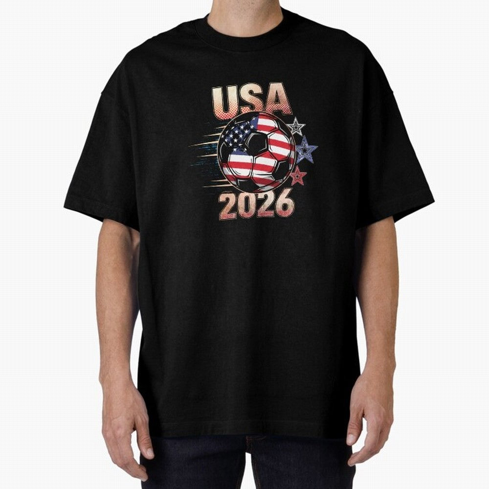 USA Soccer with Red White Blue Stars 2026 Cup T-Shirt_83834283 Oversized T-Shirt Turn Football Passion into Global Football Passion for FIFA World Cup 2026 USA Canada Mexico, Capturing Haaland, Spain and Netherlands, Tournament Hype, Historic