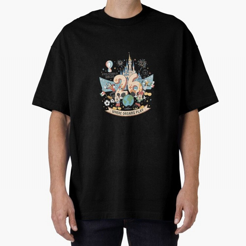Dreamland Football 26 Oversized T-Shirt Join Global Football Passion for FIFA World Cup 2026 USA Canada Mexico, Centered on CR7 and Messi, Portugal, Sports Nostalgia, International Competition, Famous Players and Unforgettable Victories; Created