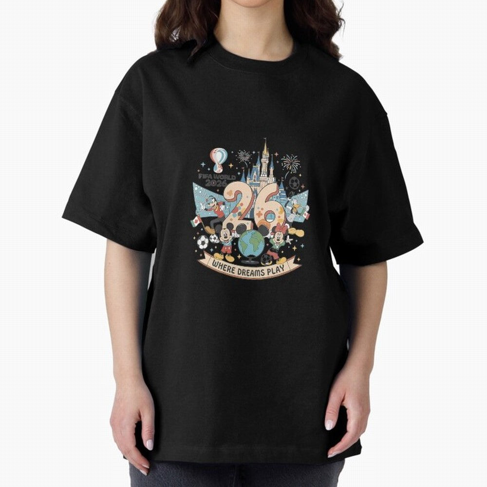 Dreamland Football 26 Oversized T-Shirt Join Global Football Passion for FIFA World Cup 2026 USA Canada Mexico, Centered on CR7 and Messi, Portugal, Sports Nostalgia, International Competition, Famous Players and Unforgettable Victories; Created