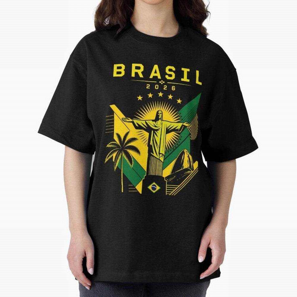 Brasil 2026 Christ the Redeemer Rio Oversized T-Shirt Make Game Day About FIFA World Cup 2026 for Fans of Haaland and Mbappe and England and Germany, Bringing Stadium Chants, National Pride, Trophy Dreams and Unforgettable Football Memories; Built