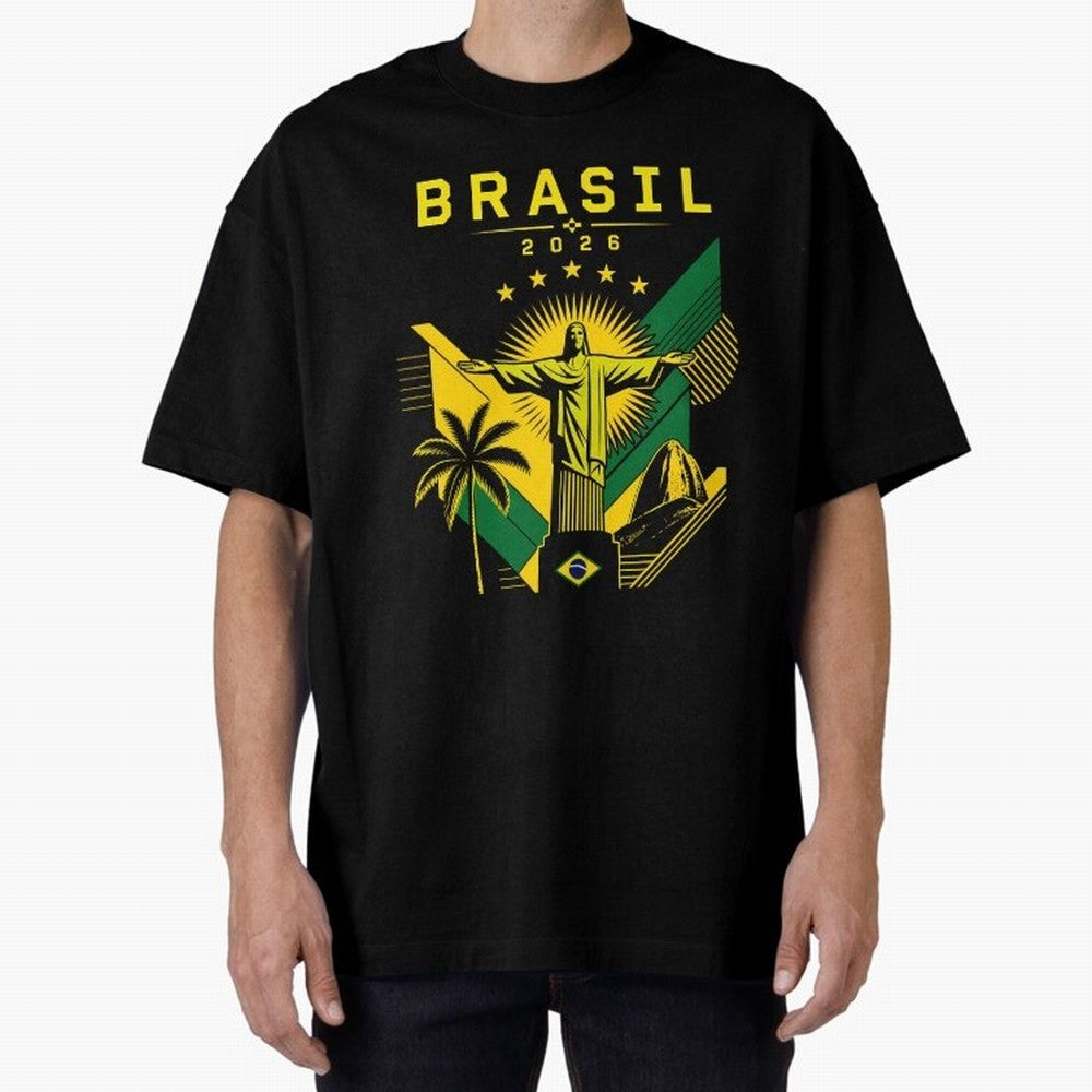 Brasil 2026 Christ the Redeemer Rio Oversized T-Shirt Make Game Day About FIFA World Cup 2026 for Fans of Haaland and Mbappe and England and Germany, Bringing Stadium Chants, National Pride, Trophy Dreams and Unforgettable Football Memories; Built