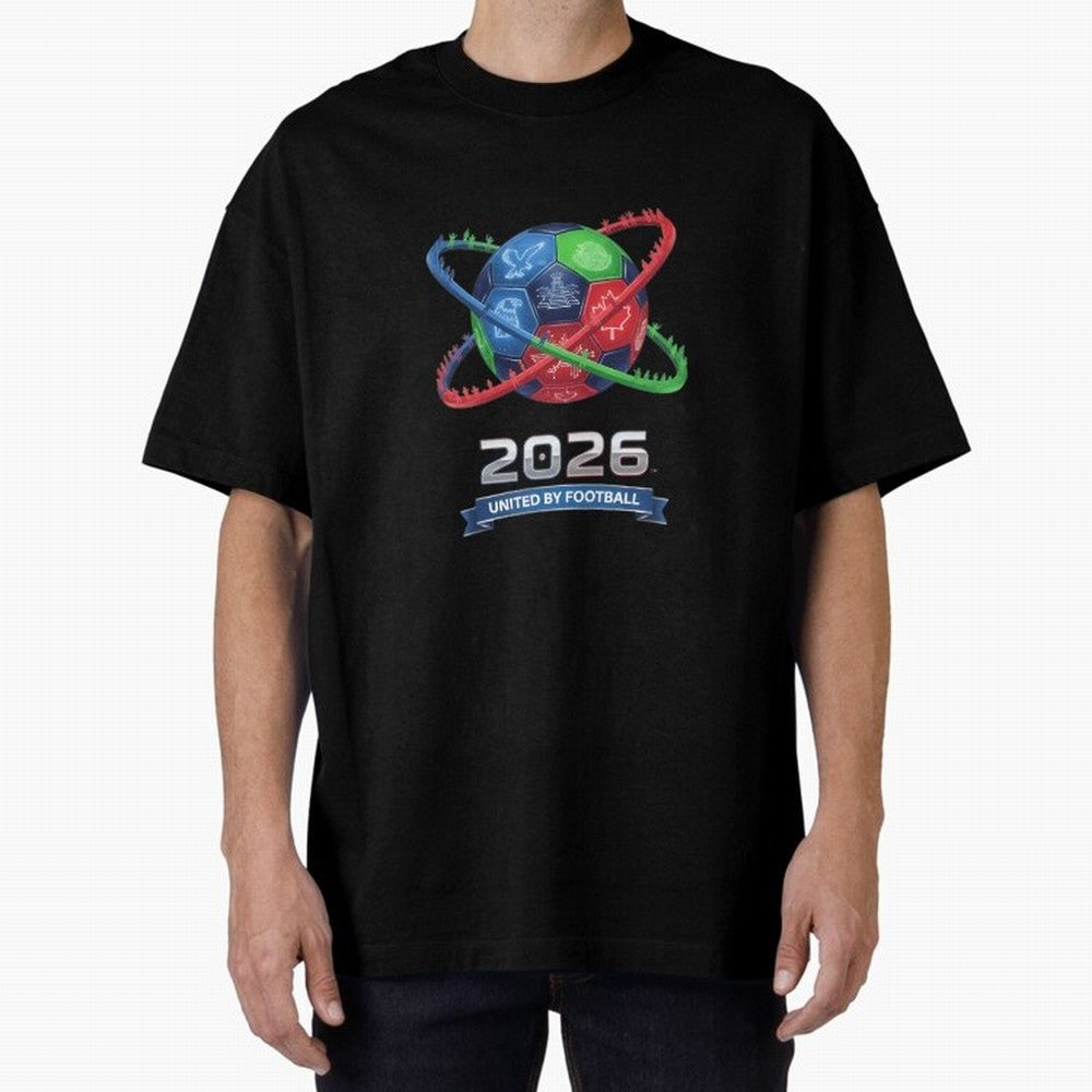 United By Football 2026 Global Connectivity Oversized T-Shirt Showcase FIFA World Cup 2026 Group Stage for Fans of CR7 and Messi and France, Bringing Match Day Excitement, Supporter Culture, Golden Goals and Global Football Passion; Ideal for