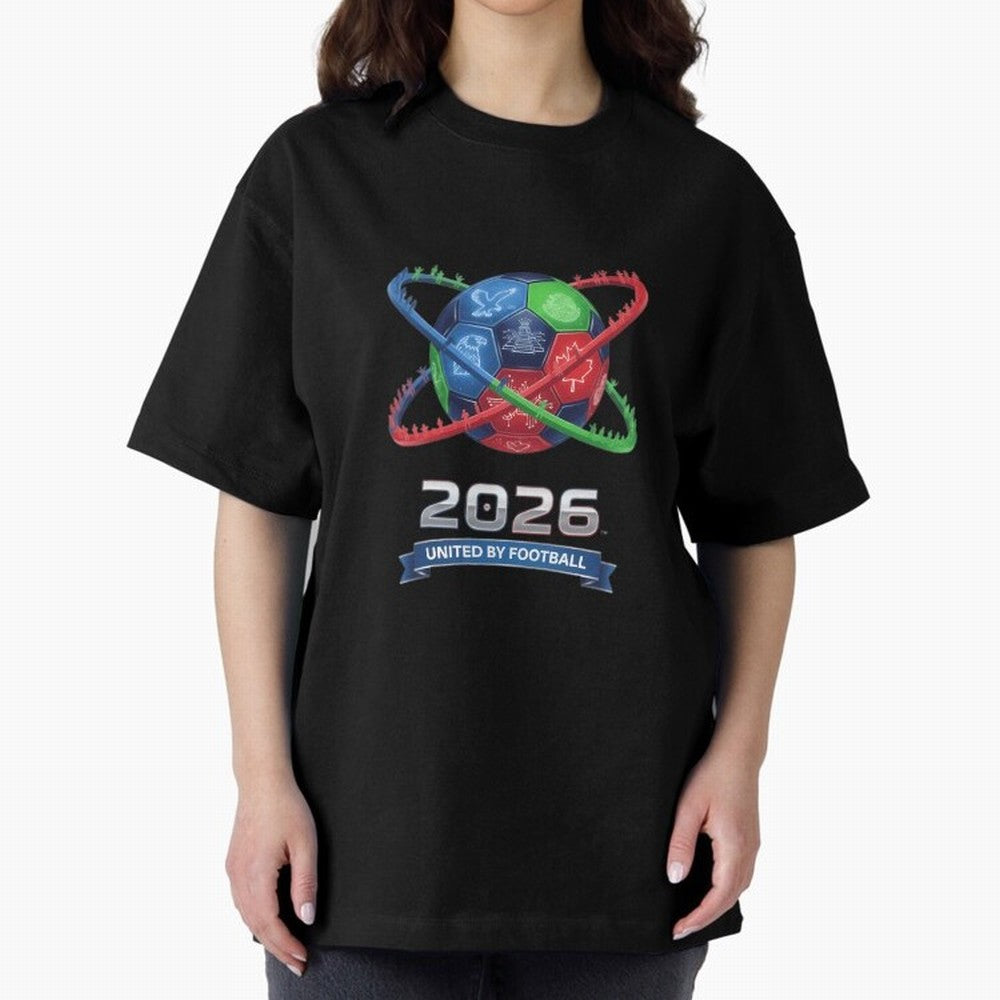 United By Football 2026 Global Connectivity Oversized T-Shirt Showcase FIFA World Cup 2026 Group Stage for Fans of CR7 and Messi and France, Bringing Match Day Excitement, Supporter Culture, Golden Goals and Global Football Passion; Ideal for