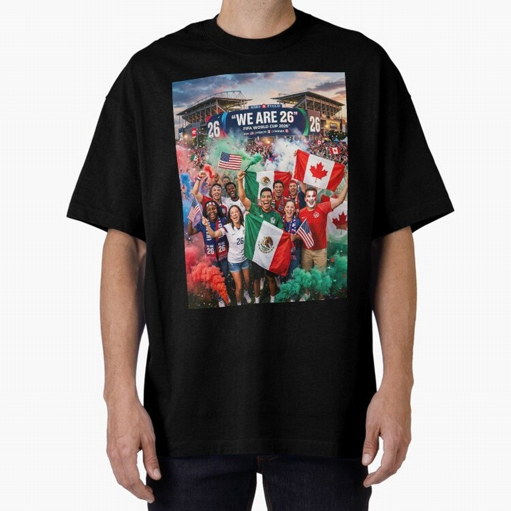 2026 World Cup Fans Celebrate Oversized T-Shirt Honor Football Greatness during Match Day Hype around FIFA World Cup 2026, CR7 and Messi, Portugal, Vintage Soccer Flavor, Modern Football Stars, National Flags and Final Night Emotion; Ideal for
