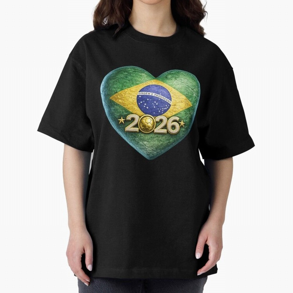 Brazil 2026 World Football Heart Flag Designs Oversized T-Shirt Experience FIFA World Cup 2026 Group Stage for Fans of Messi and England and Germany, Bringing Tournament Hype, Historic Matchups, Family Viewing Parties and Global Sports Pride; Ideal