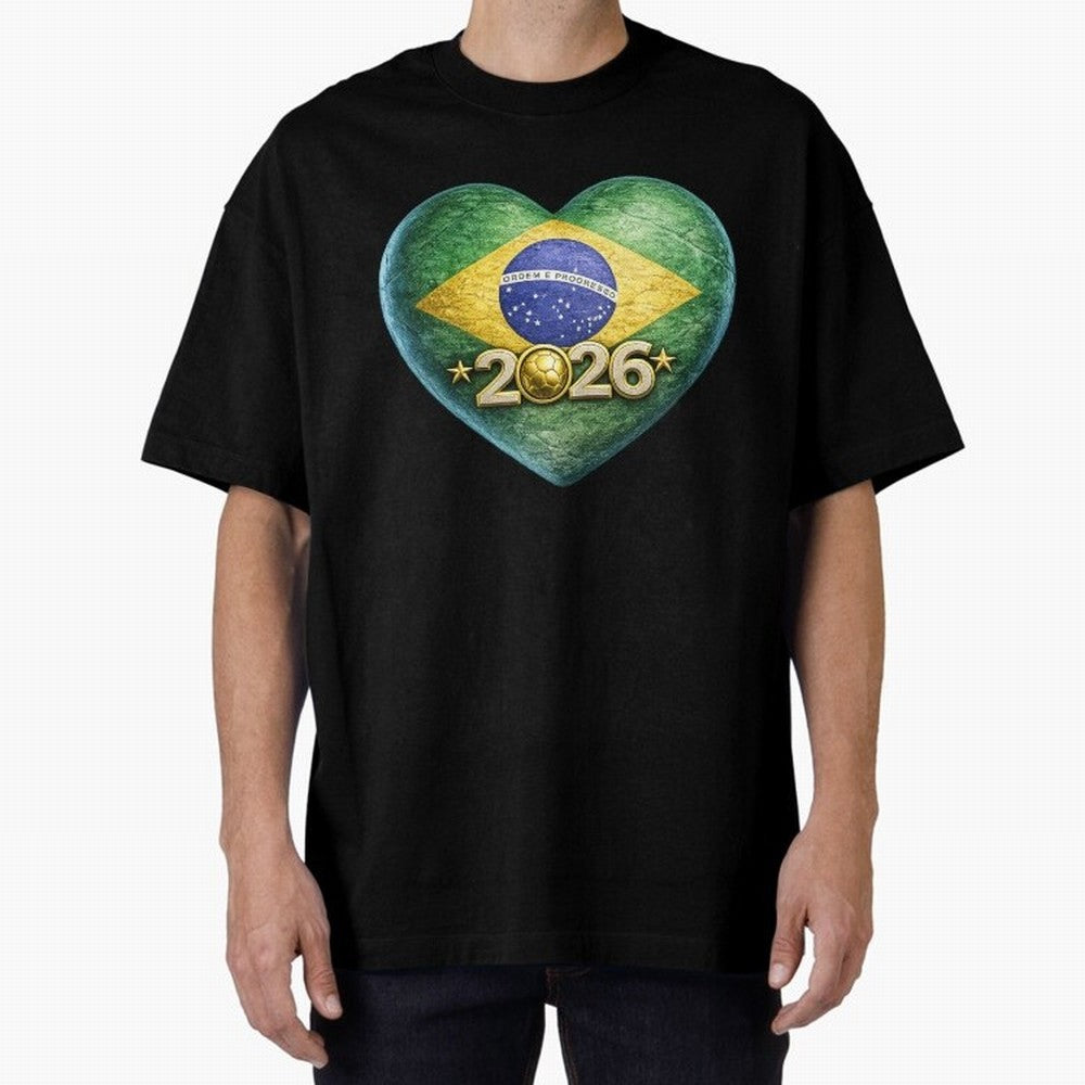 Brazil 2026 World Football Heart Flag Designs Oversized T-Shirt Experience FIFA World Cup 2026 Group Stage for Fans of Messi and England and Germany, Bringing Tournament Hype, Historic Matchups, Family Viewing Parties and Global Sports Pride; Ideal