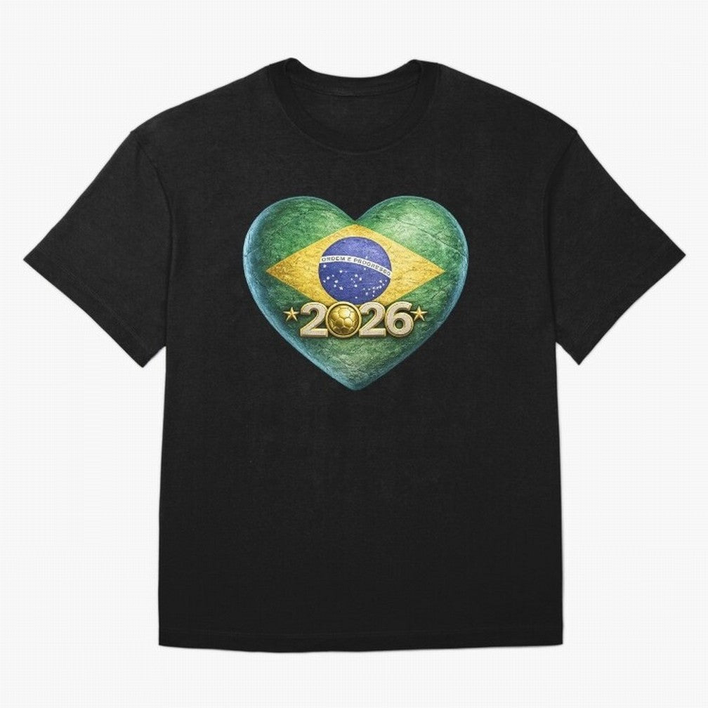 Brazil 2026 World Football Heart Flag Designs Oversized T-Shirt Experience FIFA World Cup 2026 Group Stage for Fans of Messi and England and Germany, Bringing Tournament Hype, Historic Matchups, Family Viewing Parties and Global Sports Pride; Ideal