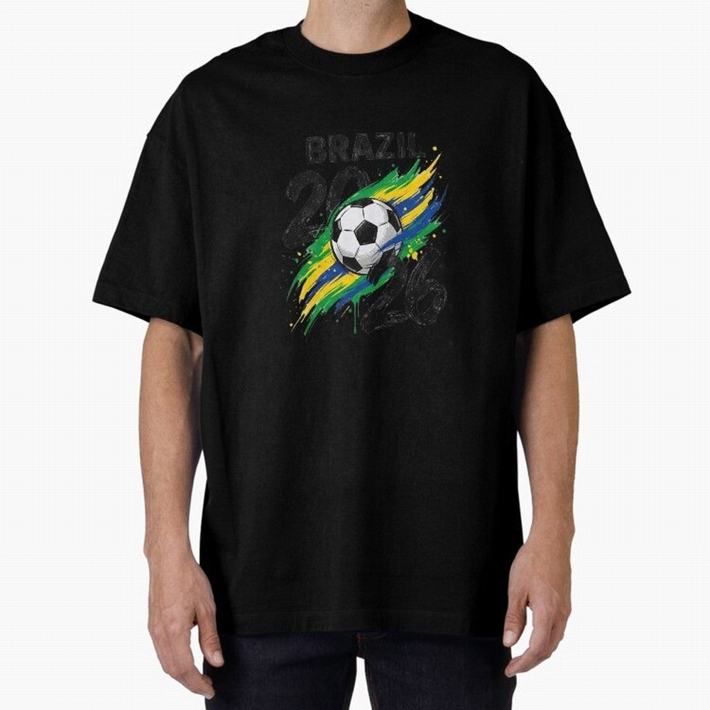 Brazil Soccer 2026 Fan Shirt ¨C Brazil Football Supporter Oversized T-Shirt Support FIFA World Cup 2026 USA Canada Mexico Spirit, Built around Netherlands, Messi, Neymar and Mbappe, Worldwide Fan Energy, Dramatic Goals, Stadium Lights and