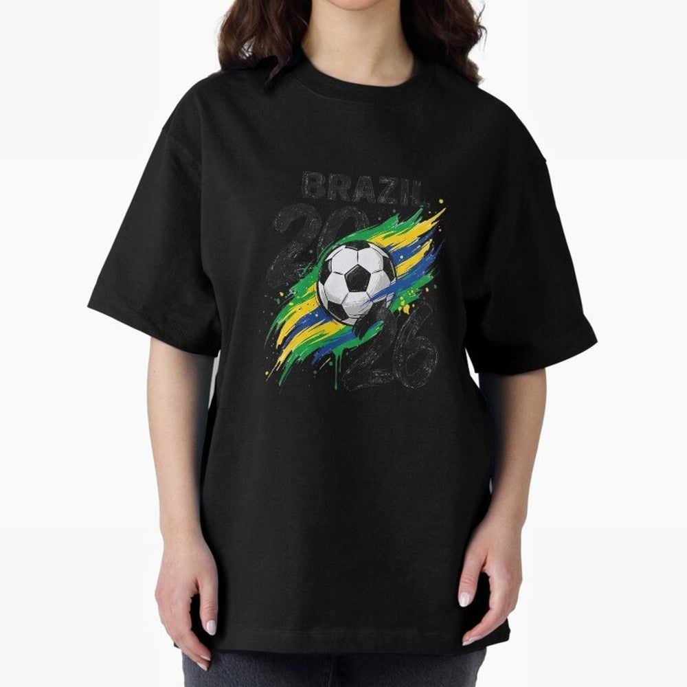 Brazil Soccer 2026 Fan Shirt ¨C Brazil Football Supporter Oversized T-Shirt Support FIFA World Cup 2026 USA Canada Mexico Spirit, Built around Netherlands, Messi, Neymar and Mbappe, Worldwide Fan Energy, Dramatic Goals, Stadium Lights and