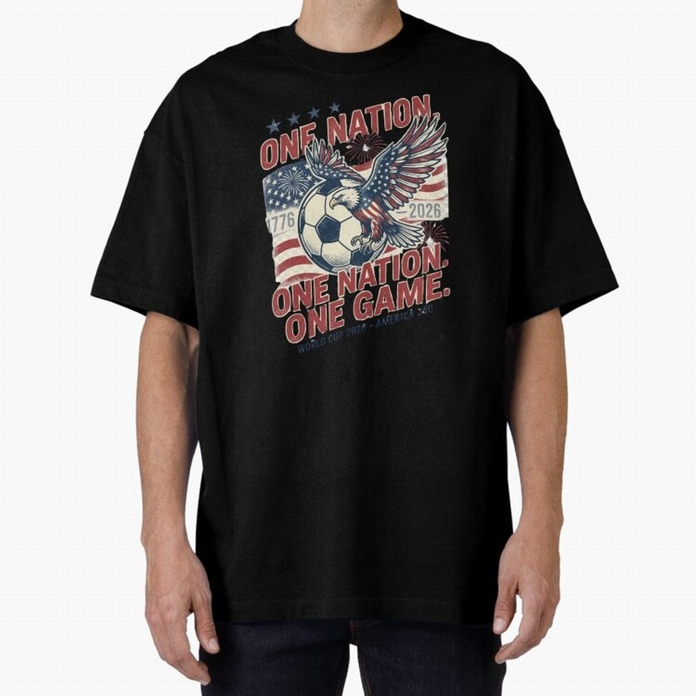 One Nation One Game World Cup 2026 Oversized T-Shirt Get Ready for FIFA World Cup 2026 USA Canada Mexico Capturing Messi, France Energy, Worldwide Fan Energy, Dramatic Goals, Stadium Lights and Championship Celebrations; Great for Watch Parties,