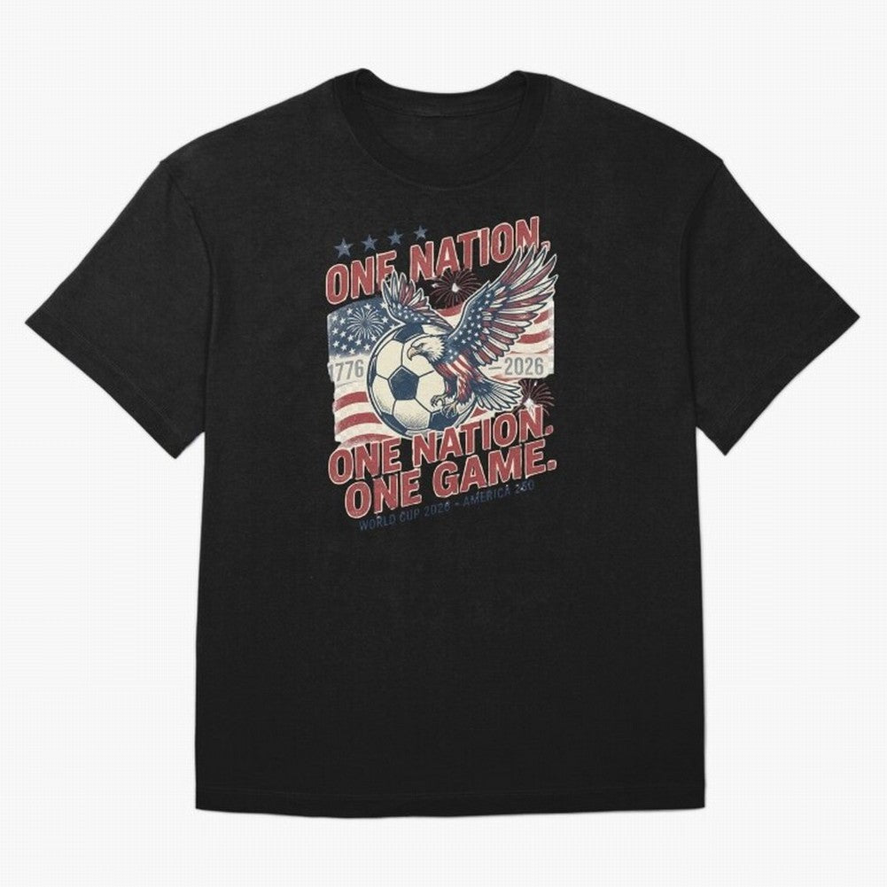 One Nation One Game World Cup 2026 Oversized T-Shirt Get Ready for FIFA World Cup 2026 USA Canada Mexico Capturing Messi, France Energy, Worldwide Fan Energy, Dramatic Goals, Stadium Lights and Championship Celebrations; Great for Watch Parties,