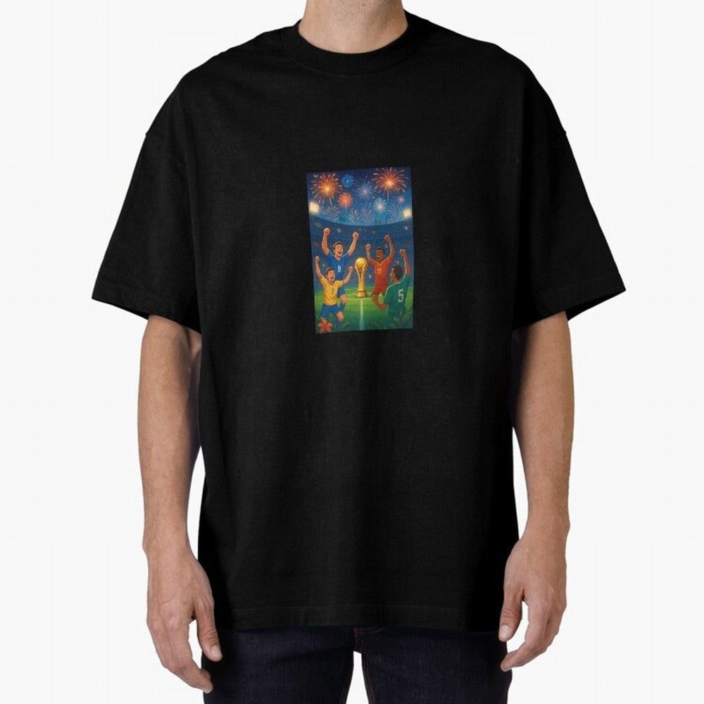 World Cup Oversized T-Shirt Honor the Football Icons of FIFA World Cup 2026 Group Stage Spirit, with Portugal, Messi, Championship Spirit, Famous Goals, Roaring Crowds and International Football Unity; Ideal for Fans Who Follow Messi, Cristiano
