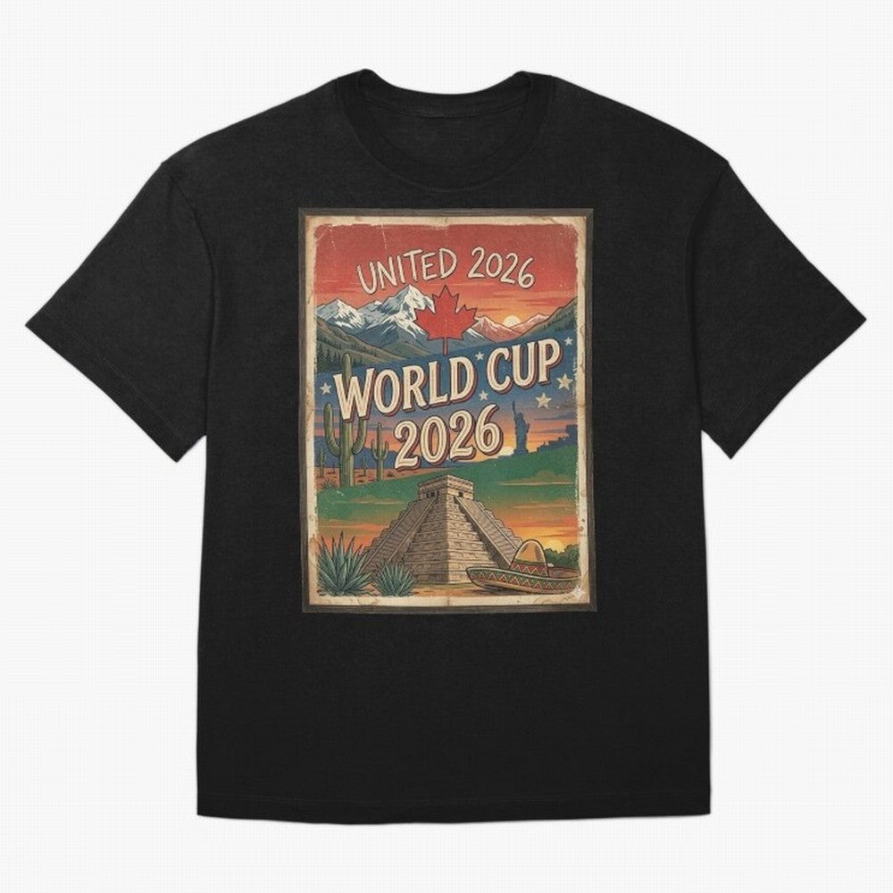 United 2026 World Cup ¨C Vintage North America Soccer Poster Oversized T-Shirt Enjoy the FIFA World Cup 2026 USA Canada Mexico Journey through Cristiano Ronaldo, Haaland and CR7 Highlights, Argentina and Brazil Pride, Football History, Final Match