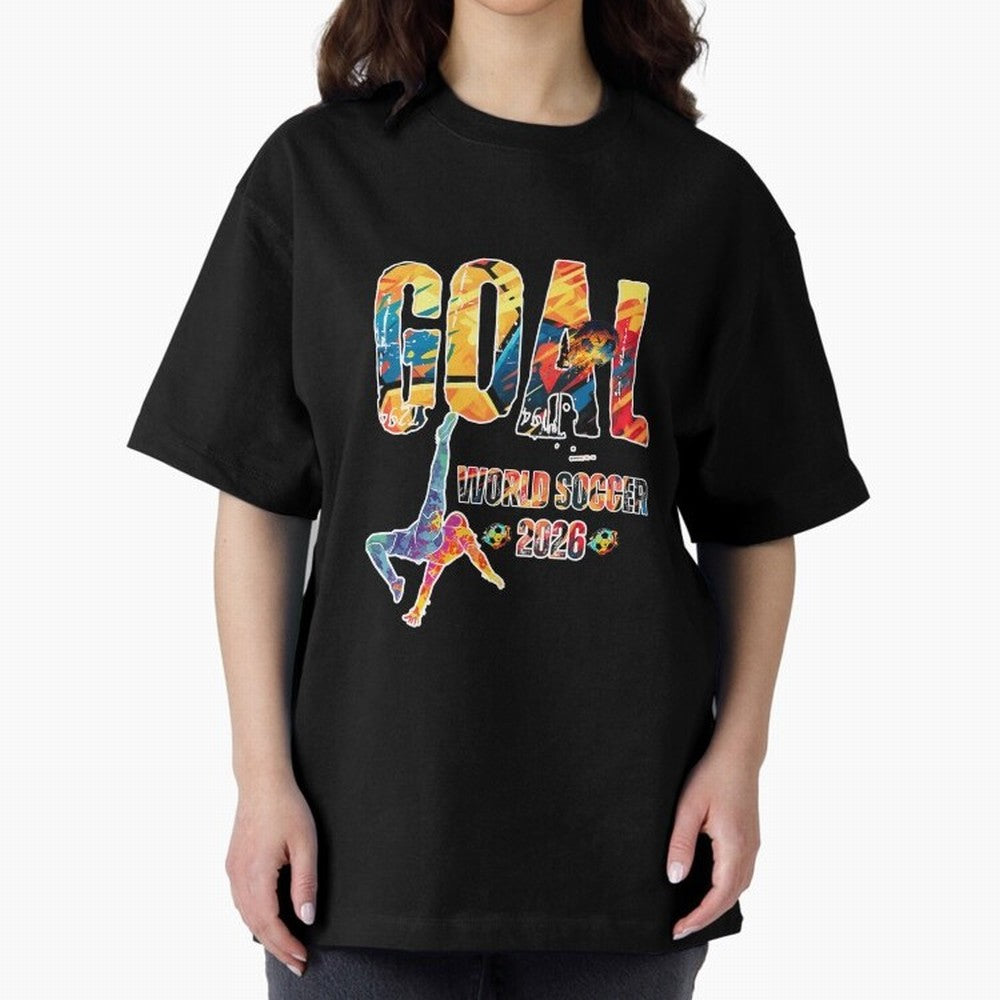 Goal World Soccer Championship 2026 Oversized T-Shirt Celebrate the Next Chapter of Global Football Passion for FIFA World Cup 2026 USA Canada Mexico, Inspired by Haaland, Spain, Match Day Excitement, Supporter Culture, Golden Goals and Global