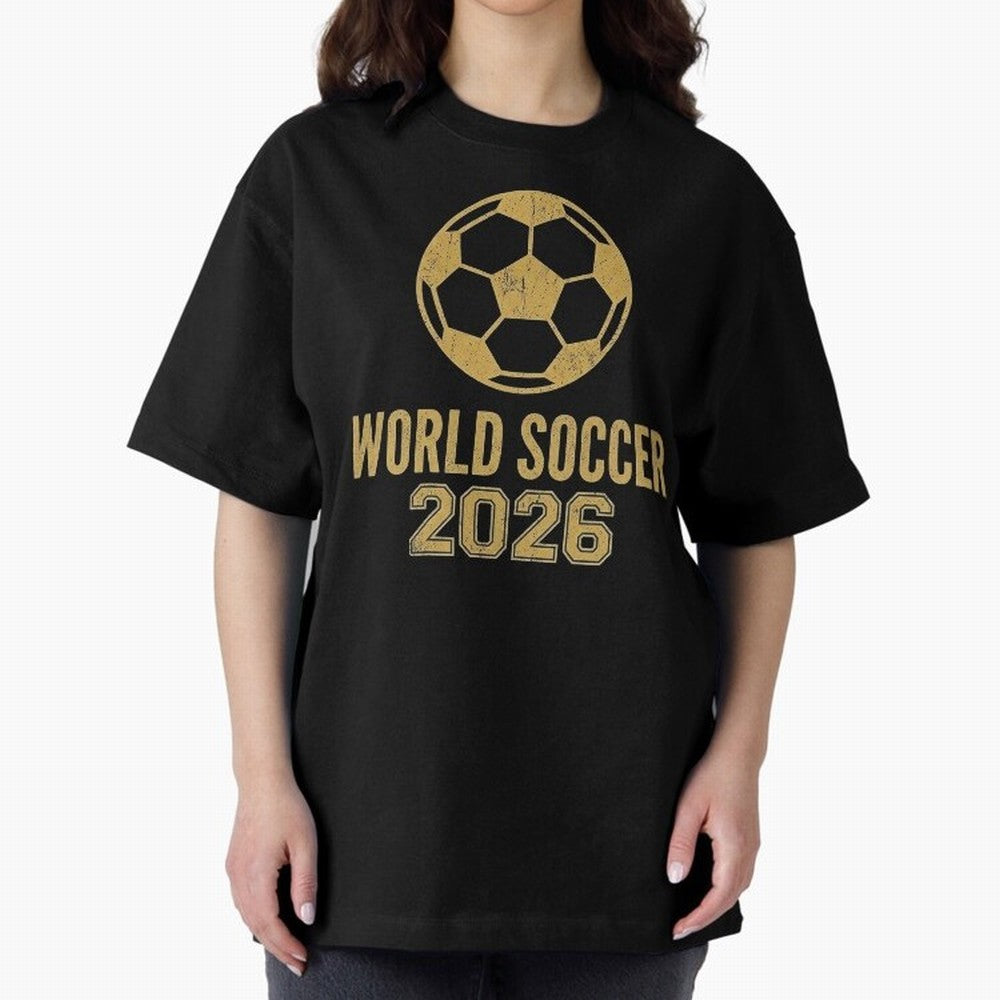 Retro World Soccer 2026 Design Oversized T-Shirt Spotlight Match Day Hype around FIFA World Cup 2026, Neymar, Haaland and Cristiano Ronaldo, Germany, Classic Soccer Heritage, Championship Pressure, Fan Loyalty and International Pride; Built for