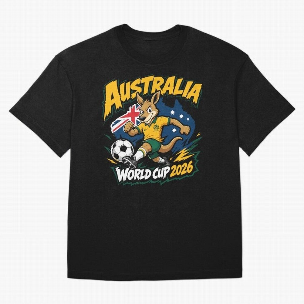 Australia World Cup 2026 Kangaroo Soccer Fan Art Oversized T-Shirt Remember Iconic Moments from Global Football Passion for FIFA World Cup 2026 Group Stage, Made for Mbappe and Neymar, England, France and Netherlands, Vintage Soccer Flavor, Modern
