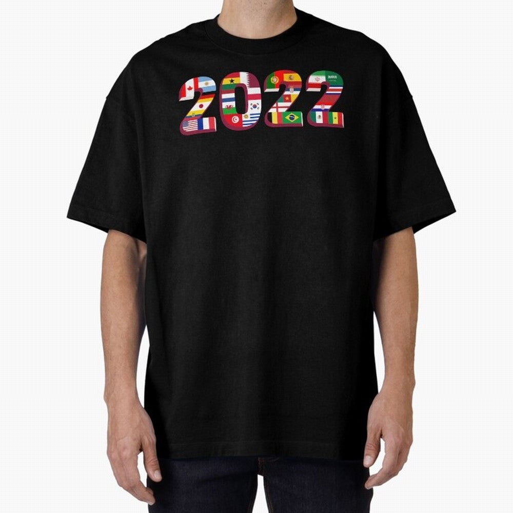 All the 32 Teams that Played in 2022 in Qatar for Football Fans Oversized T-Shirt Discover the FIFA World Cup 2026 USA Canada Mexico Journey through Messi, CR7 and Mbappe Highlights, France Pride, Stadium Chants, National Pride, Trophy Dreams and