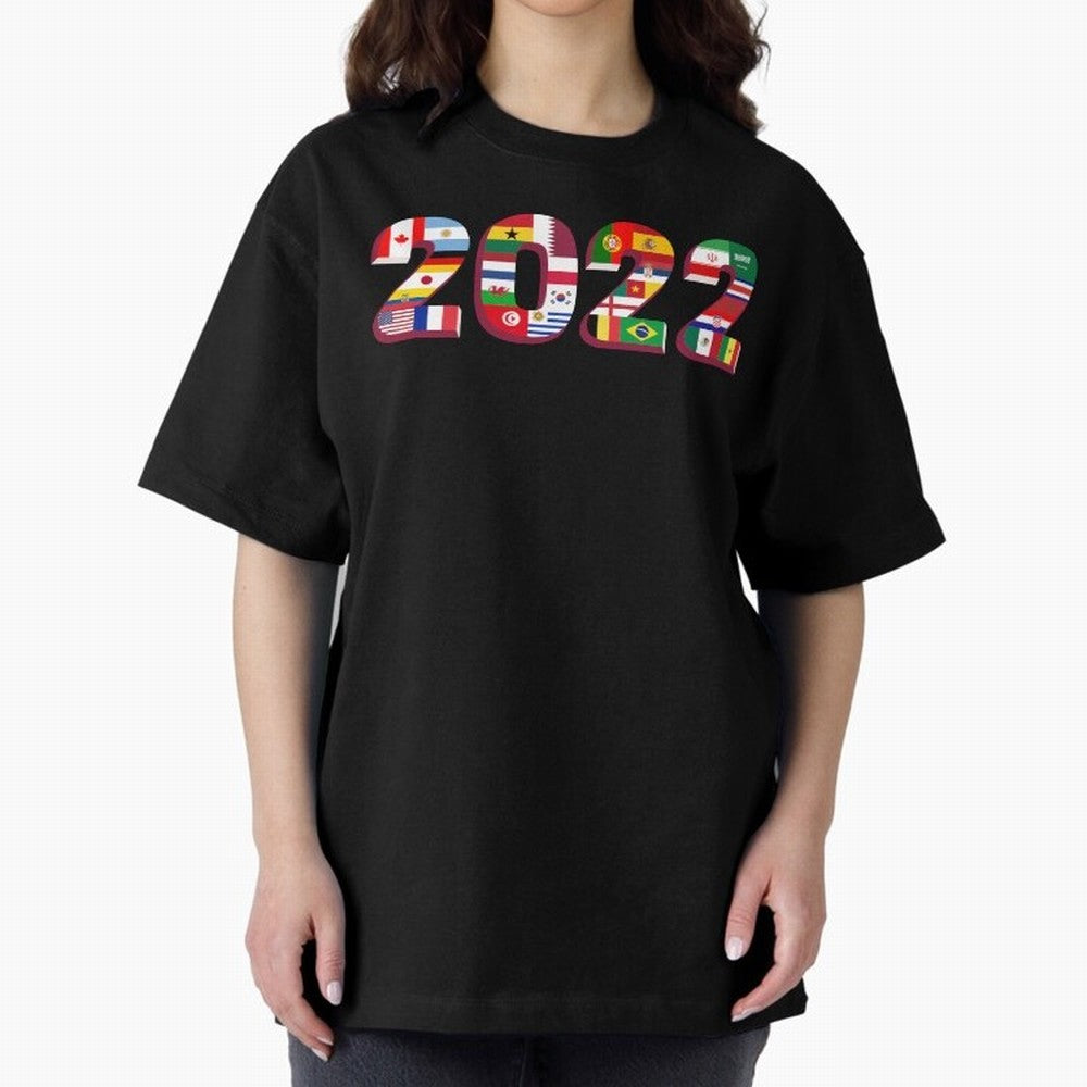 All the 32 Teams that Played in 2022 in Qatar for Football Fans Oversized T-Shirt Discover the FIFA World Cup 2026 USA Canada Mexico Journey through Messi, CR7 and Mbappe Highlights, France Pride, Stadium Chants, National Pride, Trophy Dreams and