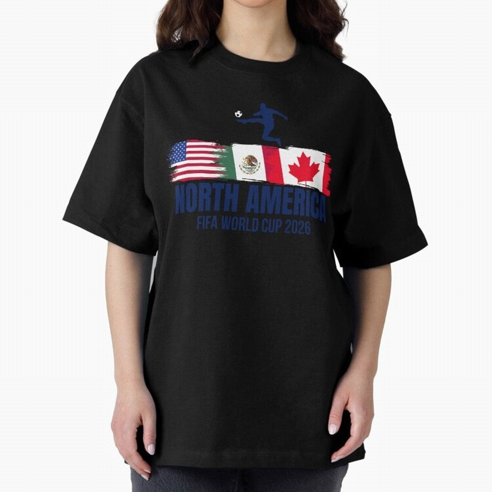 2026 North America Soccer World Tour - USA Mexico Canada Oversized T-Shirt Feel the Trophy Chase of Global Football Passion for FIFA World Cup 2026, Centered on Messi, Neymar and Mbappe, Brazil, Portugal and Argentina, Football Festival Excitement,