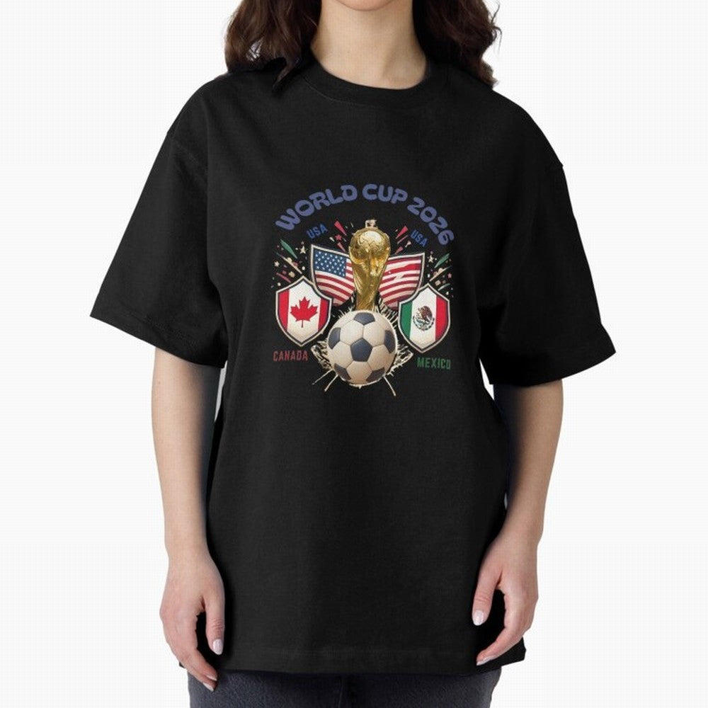 World Cup 2026 Host Nations Crest Oversized T-Shirt Represent Football Lovers during FIFA World Cup 2026 Group Stage Featuring Cristiano Ronaldo, Argentina, France and Brazil Energy, Football History, Final Match Energy, Crowd Noise and Once in a