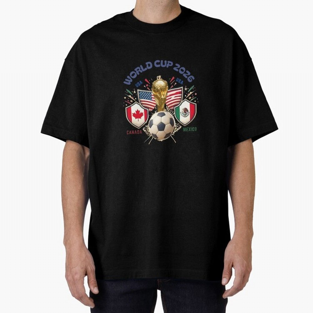 World Cup 2026 Host Nations Crest Oversized T-Shirt Represent Football Lovers during FIFA World Cup 2026 Group Stage Featuring Cristiano Ronaldo, Argentina, France and Brazil Energy, Football History, Final Match Energy, Crowd Noise and Once in a