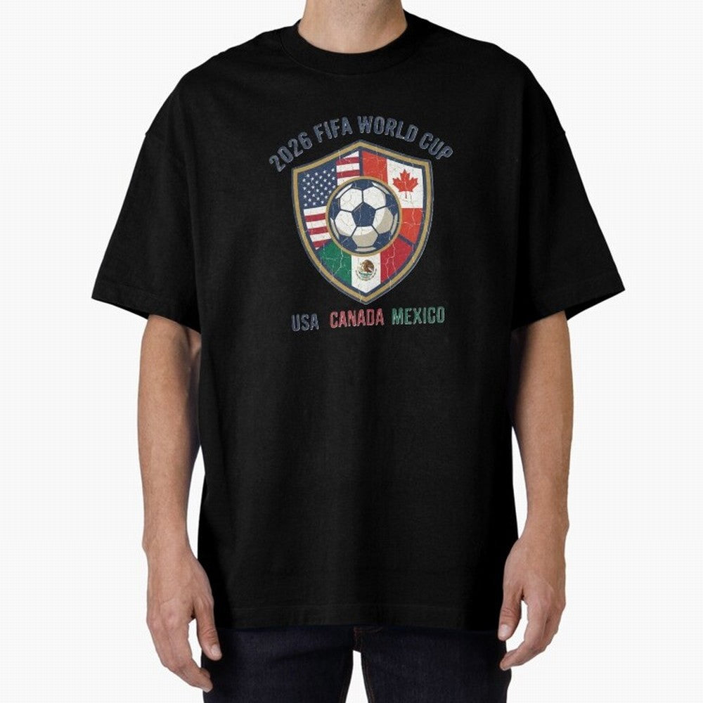 North America United Soccer 2026 Vintage Crest Oversized T-Shirt Make Game Day About Global Football Passion for FIFA World Cup 2026 USA Canada Mexico, Highlighting Messi, Neymar and Mbappe, Argentina, France and Brazil, Worldwide Fan Energy,
