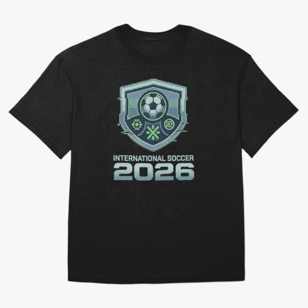 International Soccer 2026 Retro Pixel Glitch Crest Oversized T-Shirt Make Game Day About FIFA World Cup 2026 Group Stage Connected to Messi and Cristiano Ronaldo, Argentina Energy, Classic Soccer Heritage, Championship Pressure, Fan Loyalty and