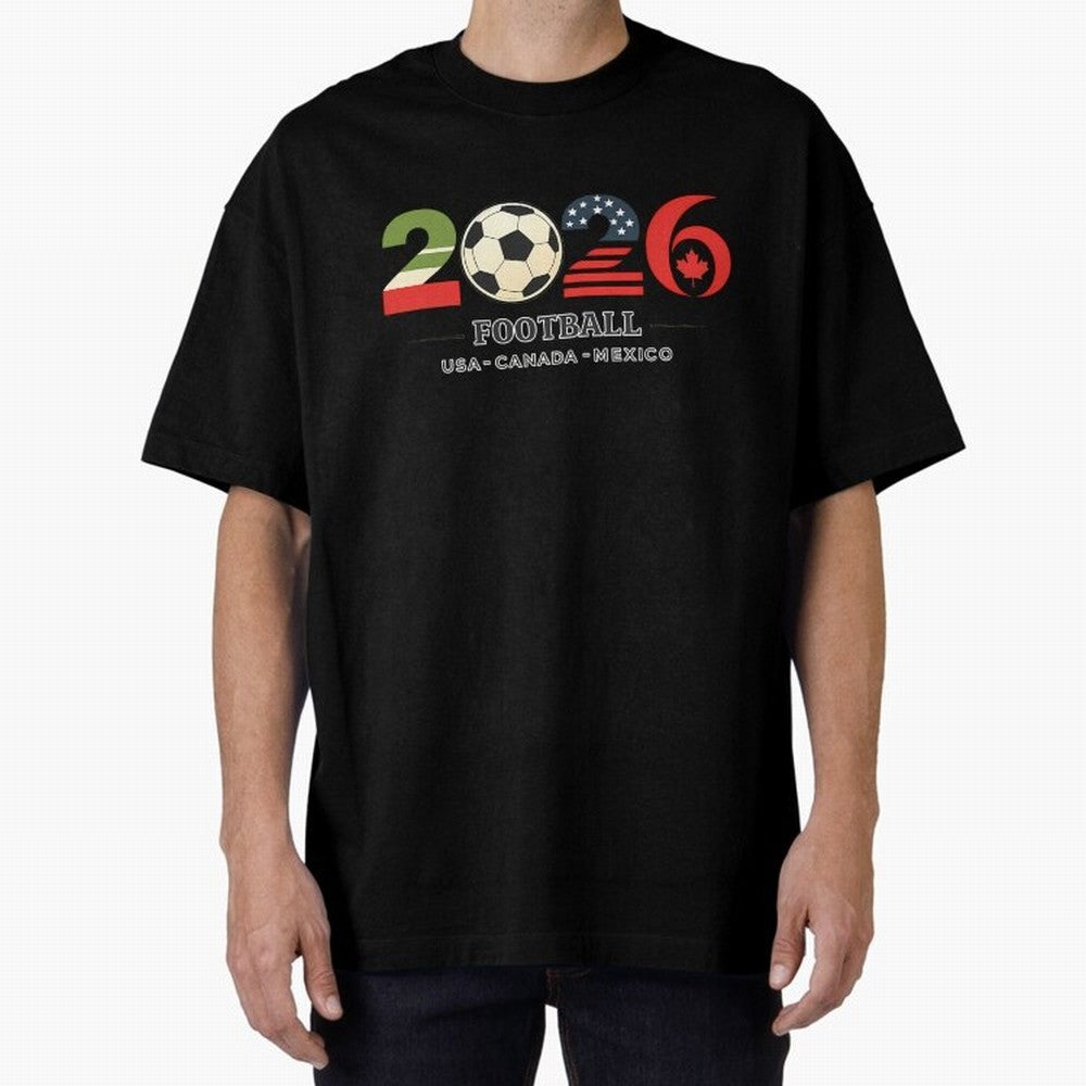 Football 2026 Usa Canada Mexico Oversized T-Shirt Relive FIFA World Cup 2026 Spirit, Celebrating Portugal, Spain and Germany, Neymar, Haaland and Cristiano Ronaldo, Goal Celebration Energy, Supporter Heritage, Football Icons and Worldwide