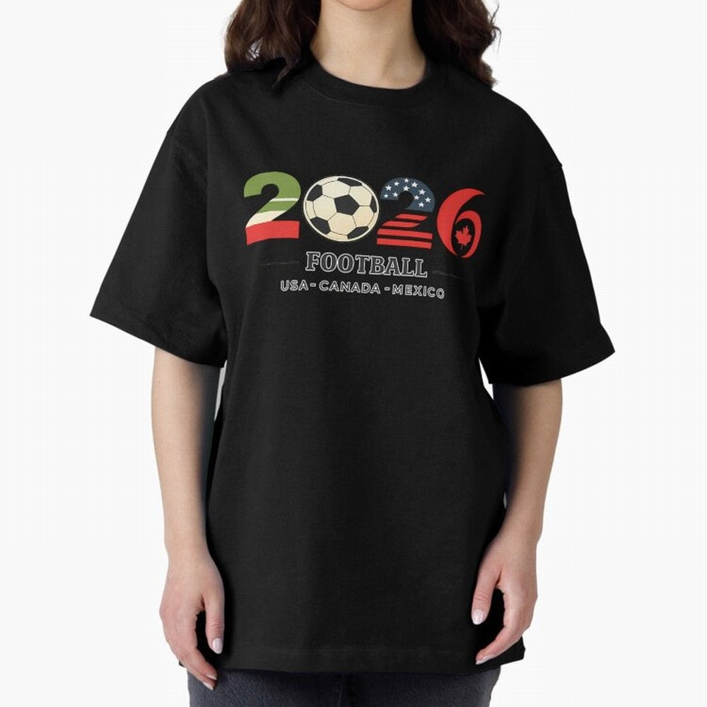 Football 2026 Usa Canada Mexico Oversized T-Shirt Relive FIFA World Cup 2026 Spirit, Celebrating Portugal, Spain and Germany, Neymar, Haaland and Cristiano Ronaldo, Goal Celebration Energy, Supporter Heritage, Football Icons and Worldwide