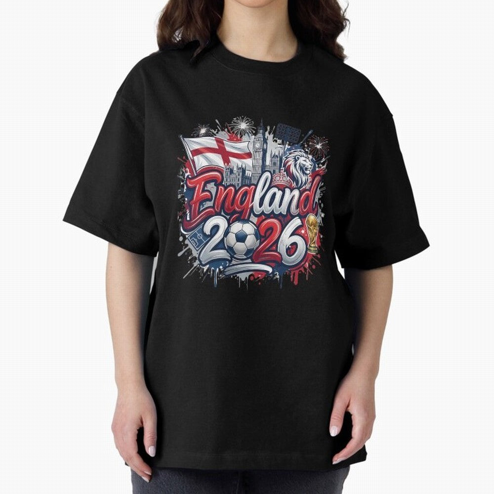 England World Cup 2026 Football Legacy Oversized T-Shirt Upgrade FIFA World Cup 2026 USA Canada Mexico for Fans of Messi, Neymar and Mbappe and Argentina, Bringing Championship Spirit, Famous Goals, Roaring Crowds and International Football Unity;