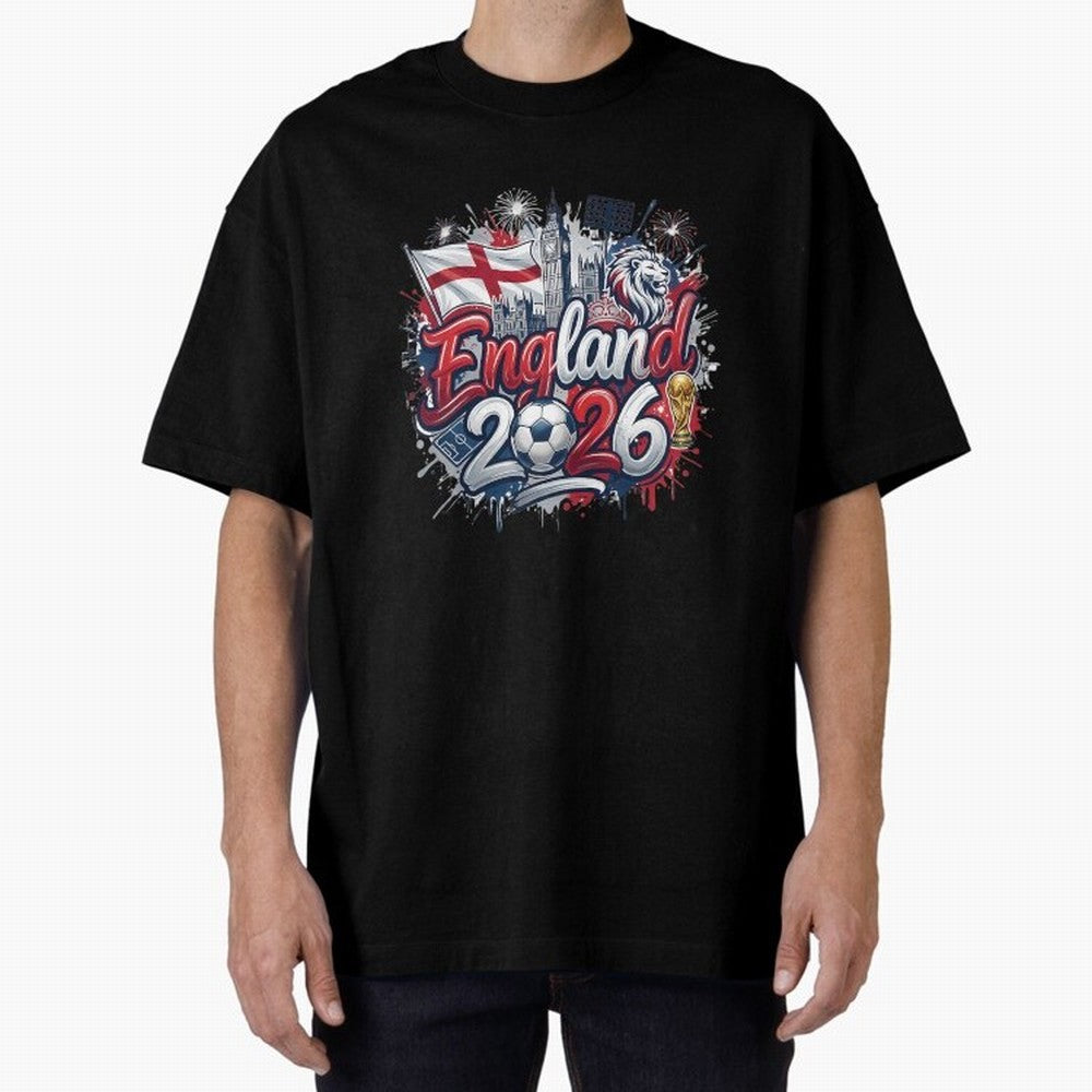 England World Cup 2026 Football Legacy Oversized T-Shirt Upgrade FIFA World Cup 2026 USA Canada Mexico for Fans of Messi, Neymar and Mbappe and Argentina, Bringing Championship Spirit, Famous Goals, Roaring Crowds and International Football Unity;