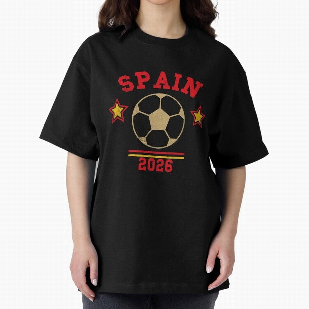 Spain 2026 ¡ª Vintage Soccer Tee Oversized T-Shirt Celebrate Golden Goal Energy in FIFA World Cup 2026 USA Canada Mexico for Fans of Messi and Cristiano Ronaldo and England, France and Netherlands, Bringing Retro Football Energy, Iconic Rivalries,