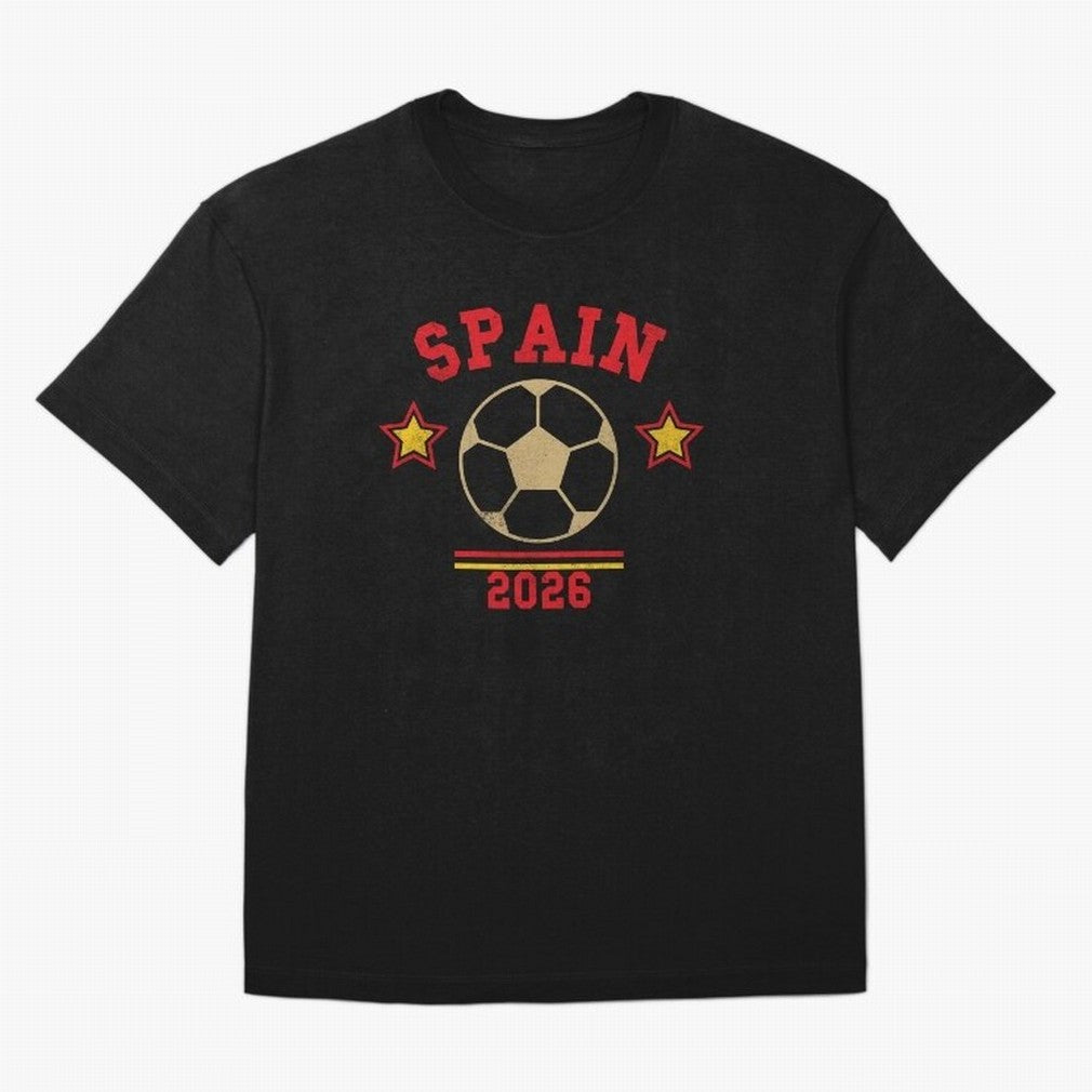 Spain 2026 ¡ª Vintage Soccer Tee Oversized T-Shirt Celebrate Golden Goal Energy in FIFA World Cup 2026 USA Canada Mexico for Fans of Messi and Cristiano Ronaldo and England, France and Netherlands, Bringing Retro Football Energy, Iconic Rivalries,