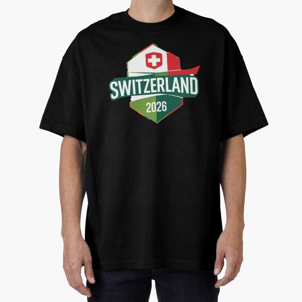 Switzerland WC2026 Oversized T-Shirt Spotlight Match Day Hype around FIFA World Cup 2026 Group Stage, Cristiano Ronaldo, England and Germany, Worldwide Fan Energy, Dramatic Goals, Stadium Lights and Championship Celebrations; Perfect for Supporters
