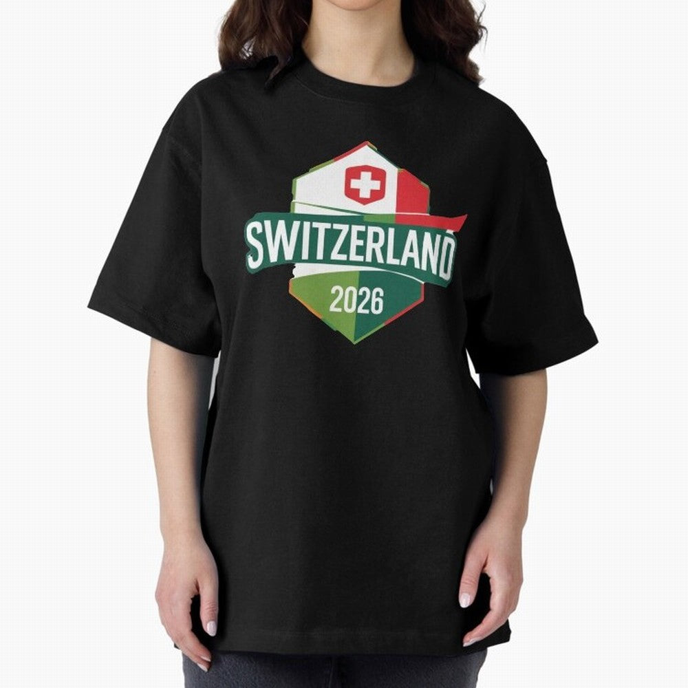 Switzerland WC2026 Oversized T-Shirt Spotlight Match Day Hype around FIFA World Cup 2026 Group Stage, Cristiano Ronaldo, England and Germany, Worldwide Fan Energy, Dramatic Goals, Stadium Lights and Championship Celebrations; Perfect for Supporters