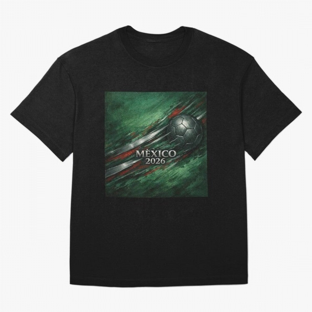 Mexico 2026 Football with Metallic Silver Line Oversized T-Shirt Stand Out with Spirit from Global Football Passion for FIFA World Cup 2026 USA Canada Mexico, Centered on Mbappe, Germany, Football History, Final Match Energy, Crowd Noise and Once