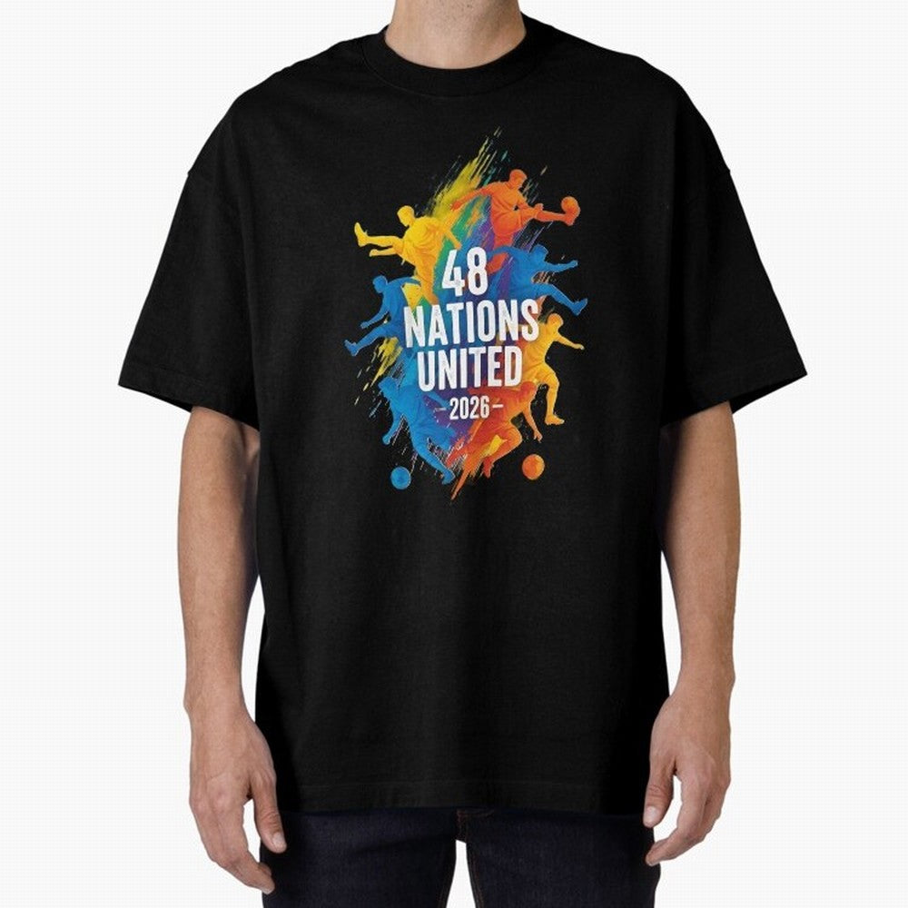 The Unity of World Football Oversized T-Shirt Celebrate Classic Football Spirit in FIFA World Cup 2026 Group Stage Connected to Messi, Neymar and Mbappe, England, France and Netherlands Energy, Global Supporter Spirit, Legendary Goals, National