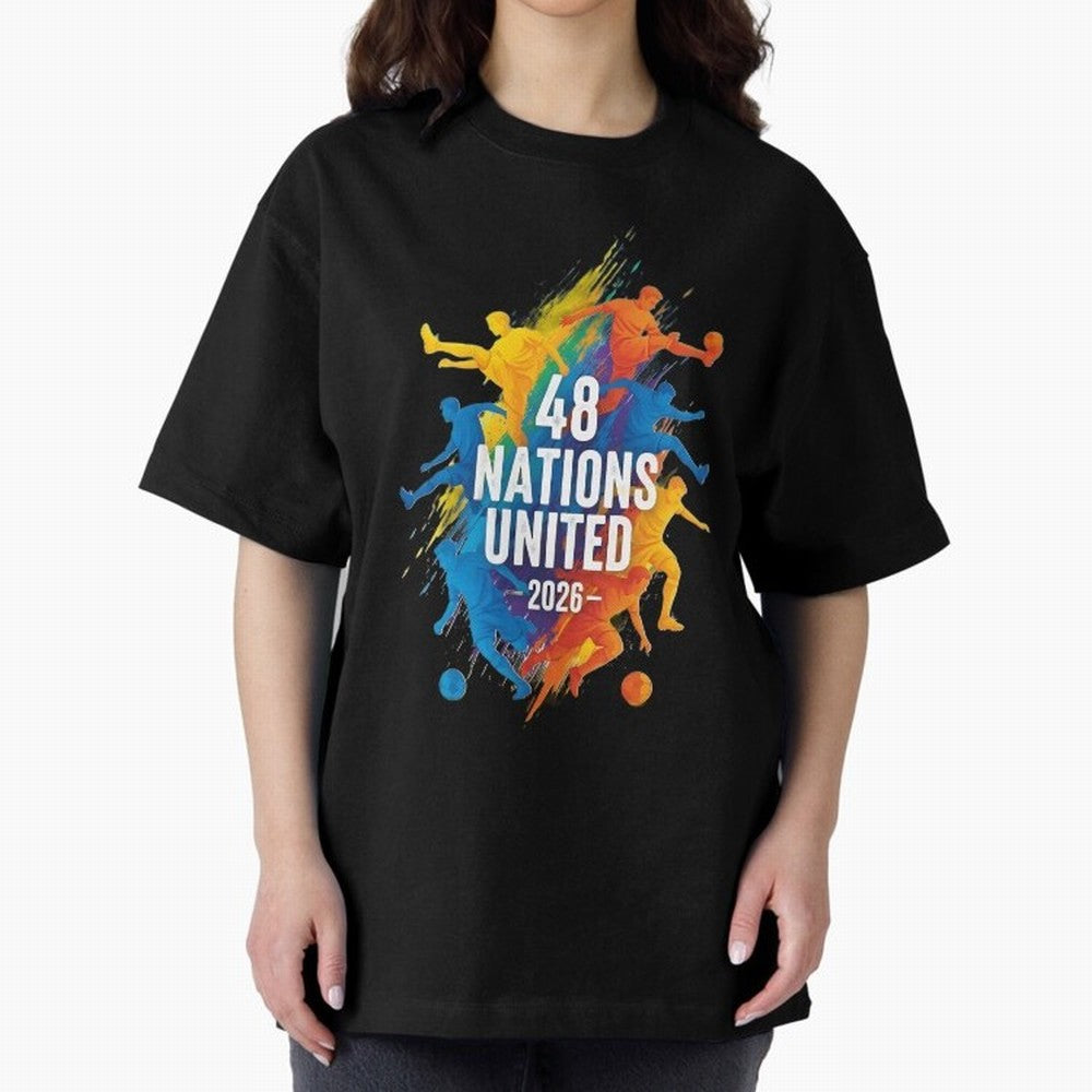 The Unity of World Football Oversized T-Shirt Celebrate Classic Football Spirit in FIFA World Cup 2026 Group Stage Connected to Messi, Neymar and Mbappe, England, France and Netherlands Energy, Global Supporter Spirit, Legendary Goals, National