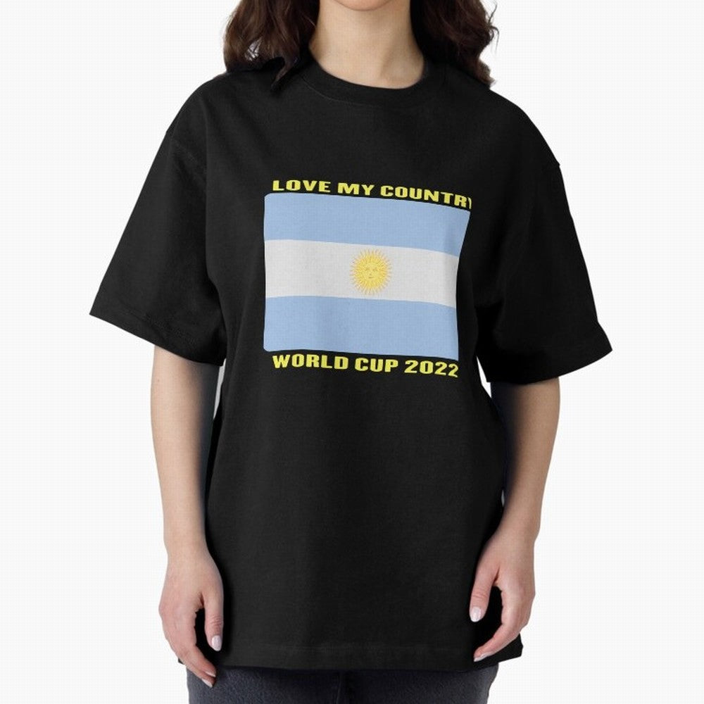 I Love My Country Argentina World Cup 2022 Oversized T-Shirt Carry National Pride through the FIFA World Cup 2026 Journey through Cristiano Ronaldo Highlights, Brazil, Portugal and Argentina Pride, Goal Celebration Energy, Supporter Heritage,