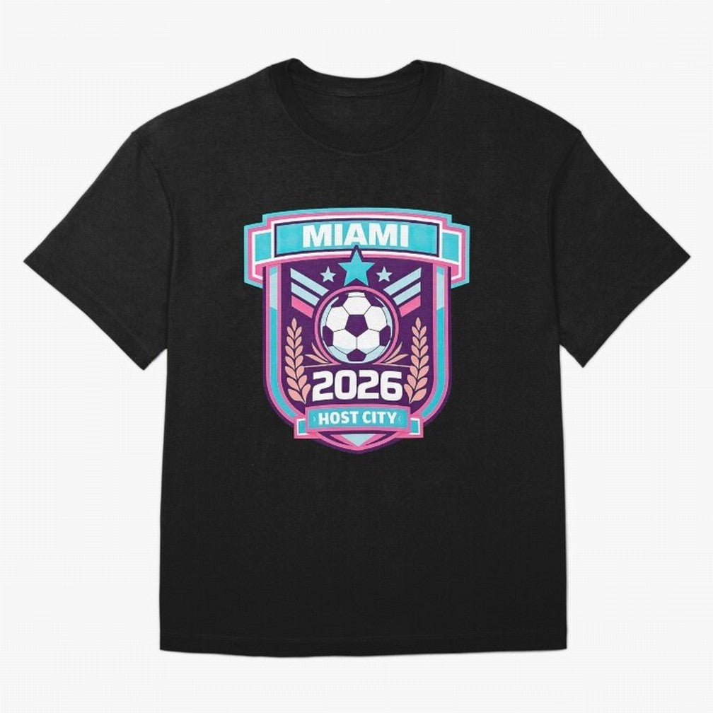 Miami 2026 Host City Emblem Welcoming the World Cup Oversized T-Shirt Show Love for Legendary Goals in FIFA World Cup 2026 for Fans of Mbappe and Portugal, Spain and Germany, Bringing Football History, Final Match Energy, Crowd Noise and Once in a