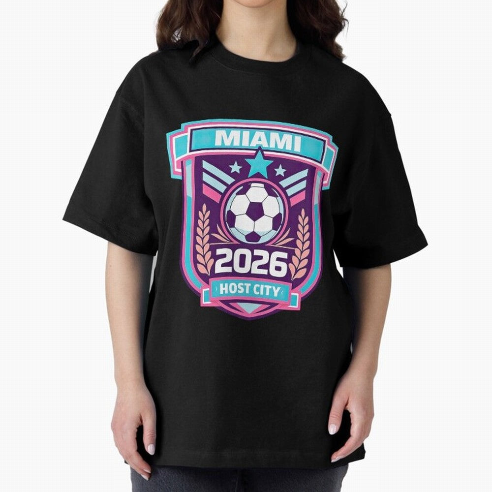 Miami 2026 Host City Emblem Welcoming the World Cup Oversized T-Shirt Show Love for Legendary Goals in FIFA World Cup 2026 for Fans of Mbappe and Portugal, Spain and Germany, Bringing Football History, Final Match Energy, Crowd Noise and Once in a
