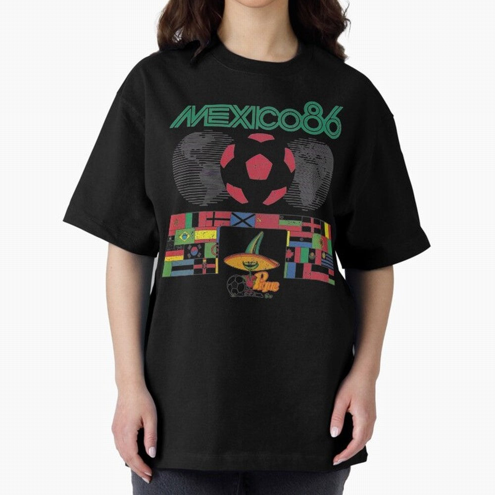 MEXICO-86-WORLD-CUP-T-SHIRT Oversized T-Shirt Upgrade the FIFA World Cup 2026 Journey through Messi, CR7 and Mbappe Highlights, Netherlands Pride, Stadium Chants, National Pride, Trophy Dreams and Unforgettable Football Memories; Great for