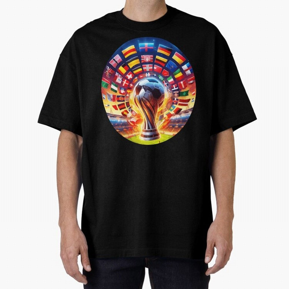Global Football Fever (The Road to Victory) Oversized T-Shirt Relive Legendary Nights from Match Day Hype around FIFA World Cup 2026 Group Stage, Neymar, Argentina, France and Brazil, Fan Favorite Moments, National Team Passion, Big Match Drama and